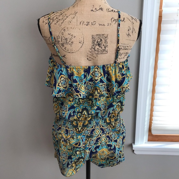 Paradise Yellow and Blue Geometric Print Romper - Picture 6 of 8